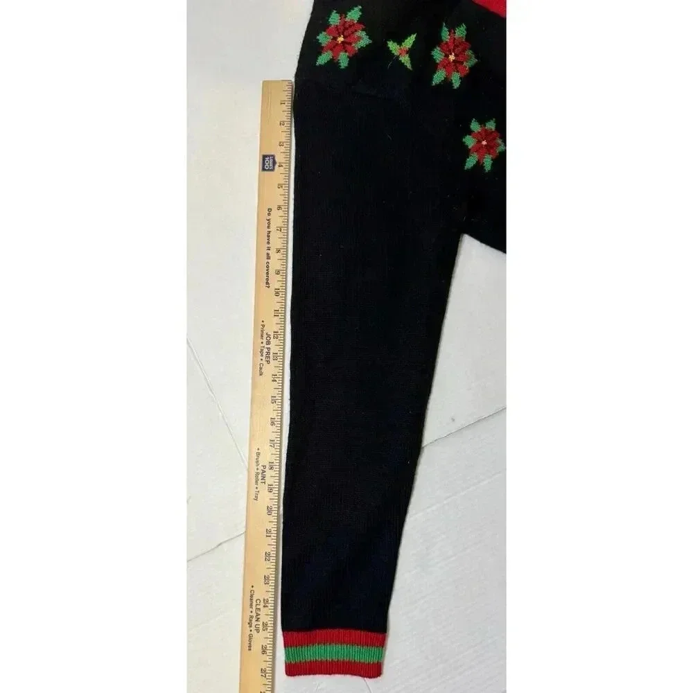 Black Poinsettia Mistletoe Pullover Ugly Christmas Sweater Men’s Size‎ XL